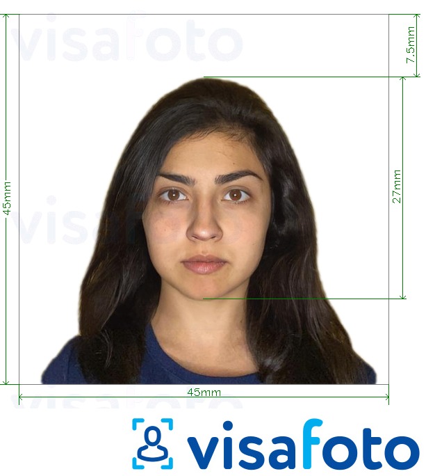 Exemplu de fotografie pentru Pașaport Chile 4,5x4,5 cm cu aceeași dimensiune indicată