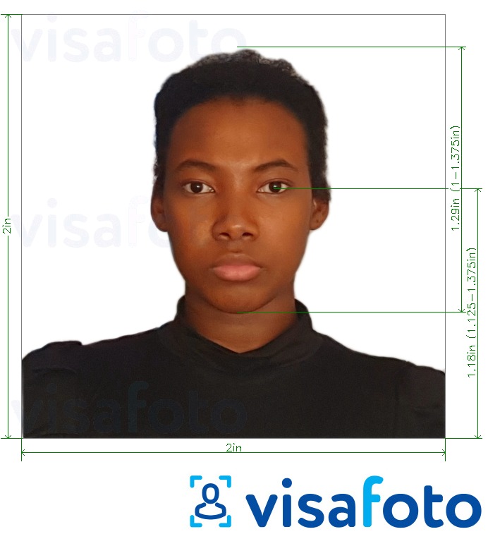 Exemplu de fotografie pentru Pașaport Camerun 2x2 inch cu aceeași dimensiune indicată