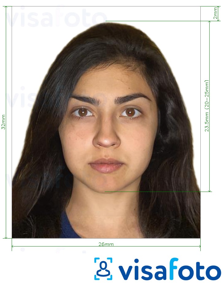 Exemplu de fotografie pentru Pașaport Guatemala 2,6x3,2 cm cu aceeași dimensiune indicată