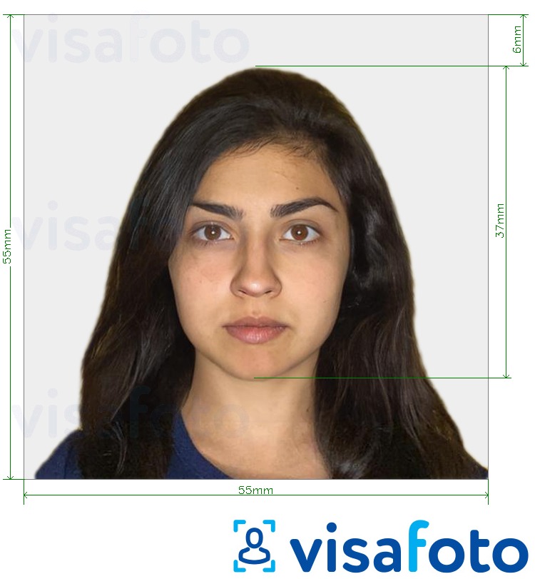 Exemplu de fotografie pentru Israel Visa 55x55mm (de obicei din India) cu aceeași dimensiune indicată