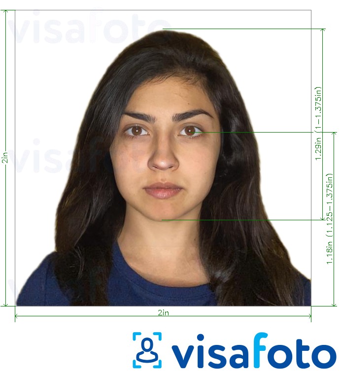 Exemplu de fotografie pentru India OCI Passport (2x2 inch, 51x51mm) cu aceeași dimensiune indicată