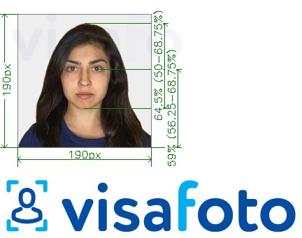 Exemplu de fotografie pentru India Visa 190x190 px via VFSglobal.com cu aceeași dimensiune indicată
