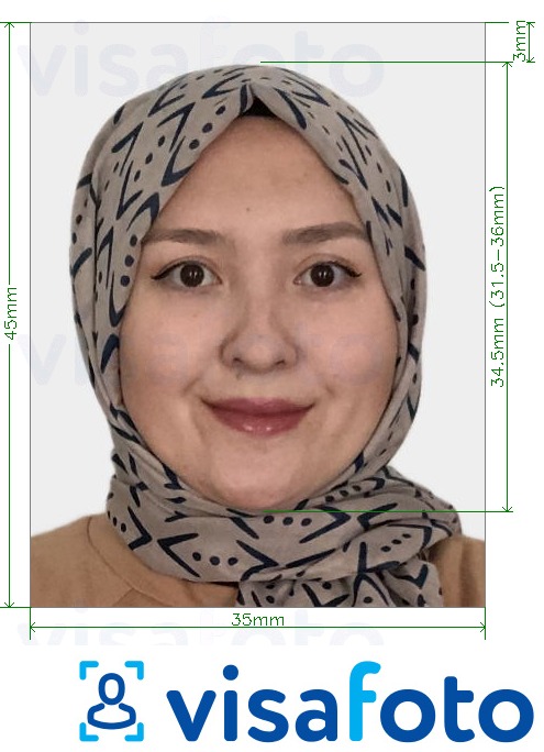 Exemplu de fotografie pentru Kazahstan Pașaport 35x45 mm (3,5x4,5 cm) cu aceeași dimensiune indicată