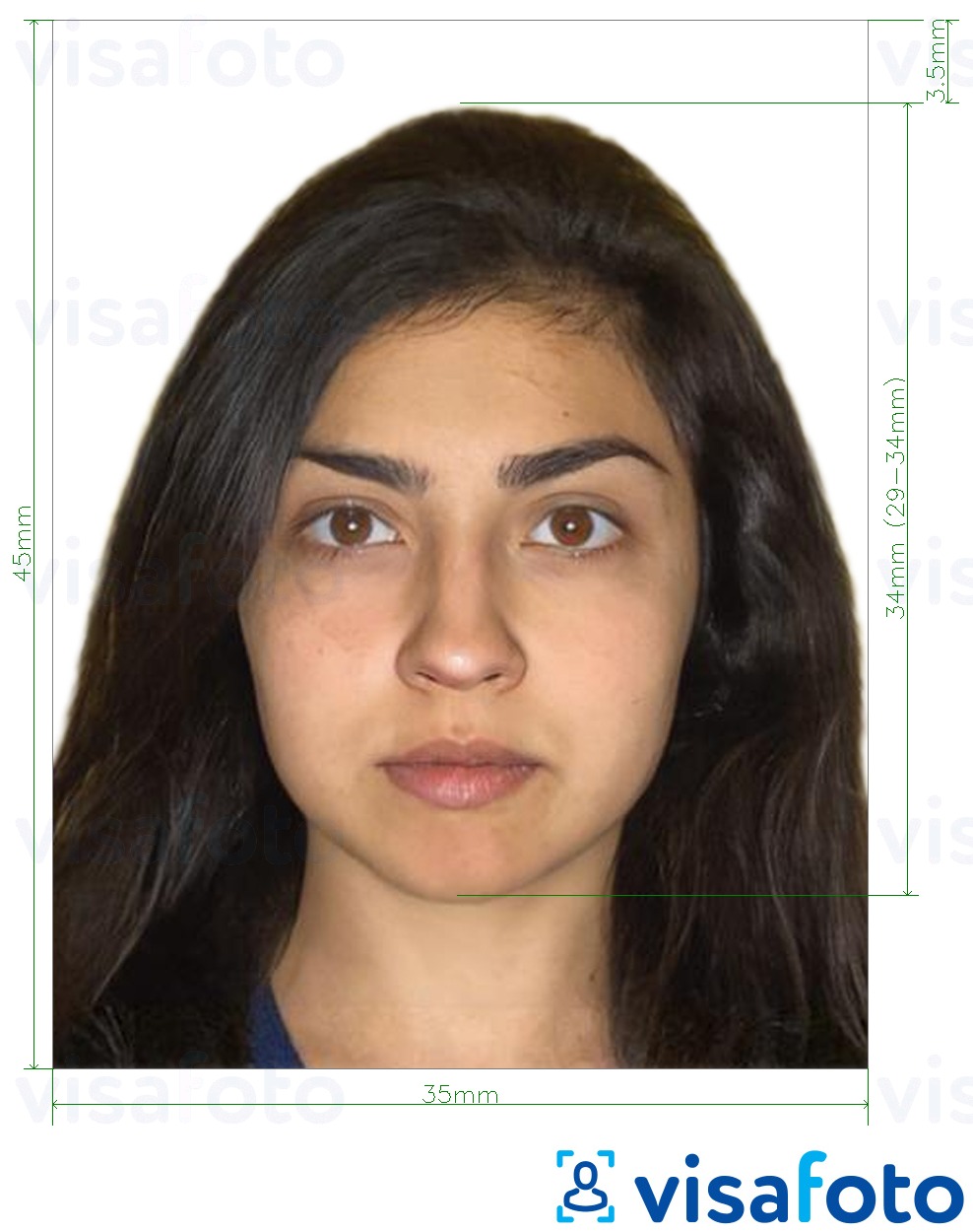 Exemplu de fotografie pentru Pașaport Pakistan 35x45 mm cu aceeași dimensiune indicată