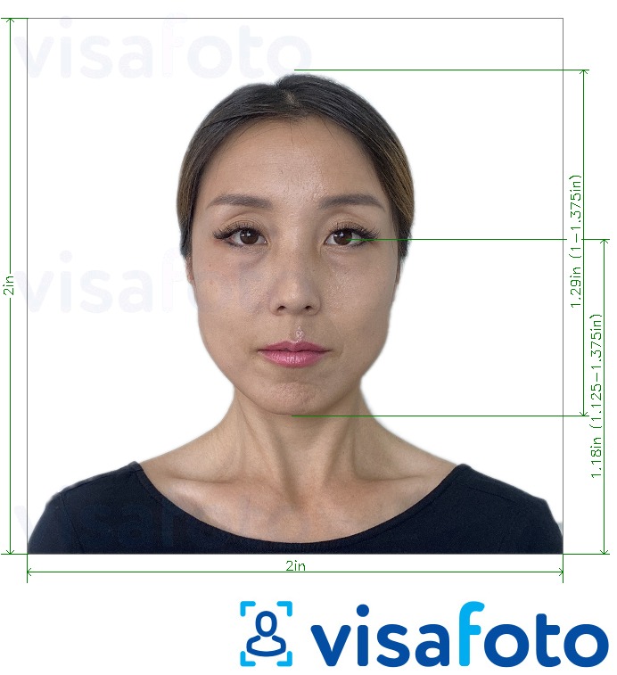 Exemplu de fotografie pentru Thailanda Visa 2x2 inch (din SUA) cu aceeași dimensiune indicată