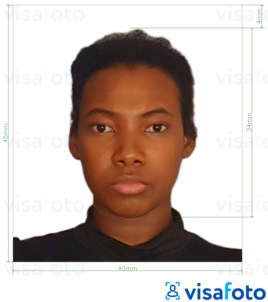 Exemplu de fotografie pentru Visa Tanzaniei 40x45 mm (4x4,5 cm) cu aceeași dimensiune indicată
