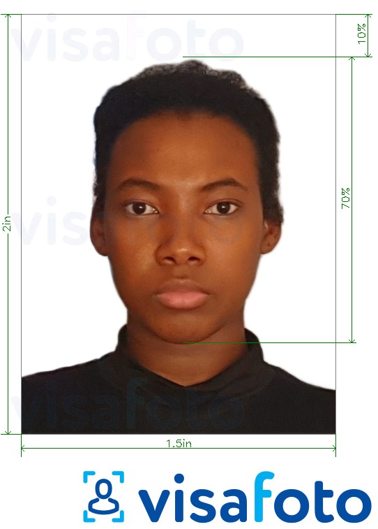 Exemplu de fotografie pentru Zambia pașaport 1.5x2 inci (51x38 mm) cu aceeași dimensiune indicată