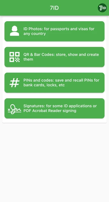 7ID alkalmazás: QR-kódok beolvasása, létrehozása és tárolása