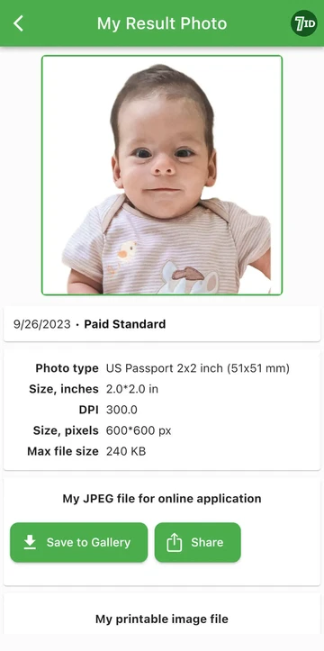 Baby passport photo example