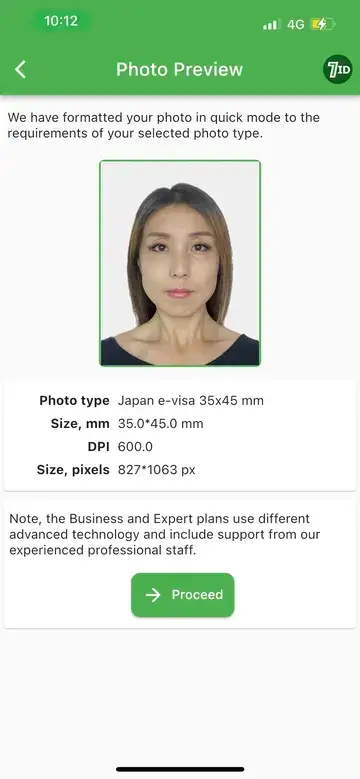 7ID App: Halimbawa ng Japanese Visa Photo