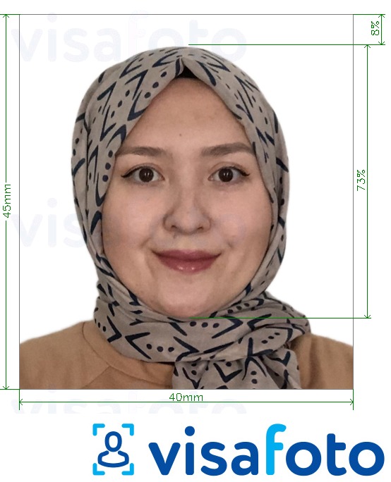 Exemplu de fotografie pentru Afganistan pașaport 4x4,5 cm (40x45 mm) cu aceeași dimensiune indicată