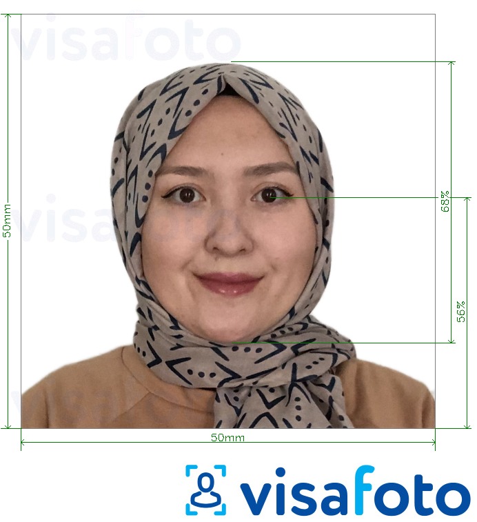 Exemplu de fotografie pentru Afganistan pașaport 5x5 cm (50x50 mm) cu aceeași dimensiune indicată