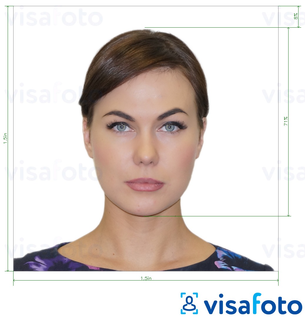 Exemplu de fotografie pentru Argentina pașaport în SUA 1.5x1.5 inch cu aceeași dimensiune indicată