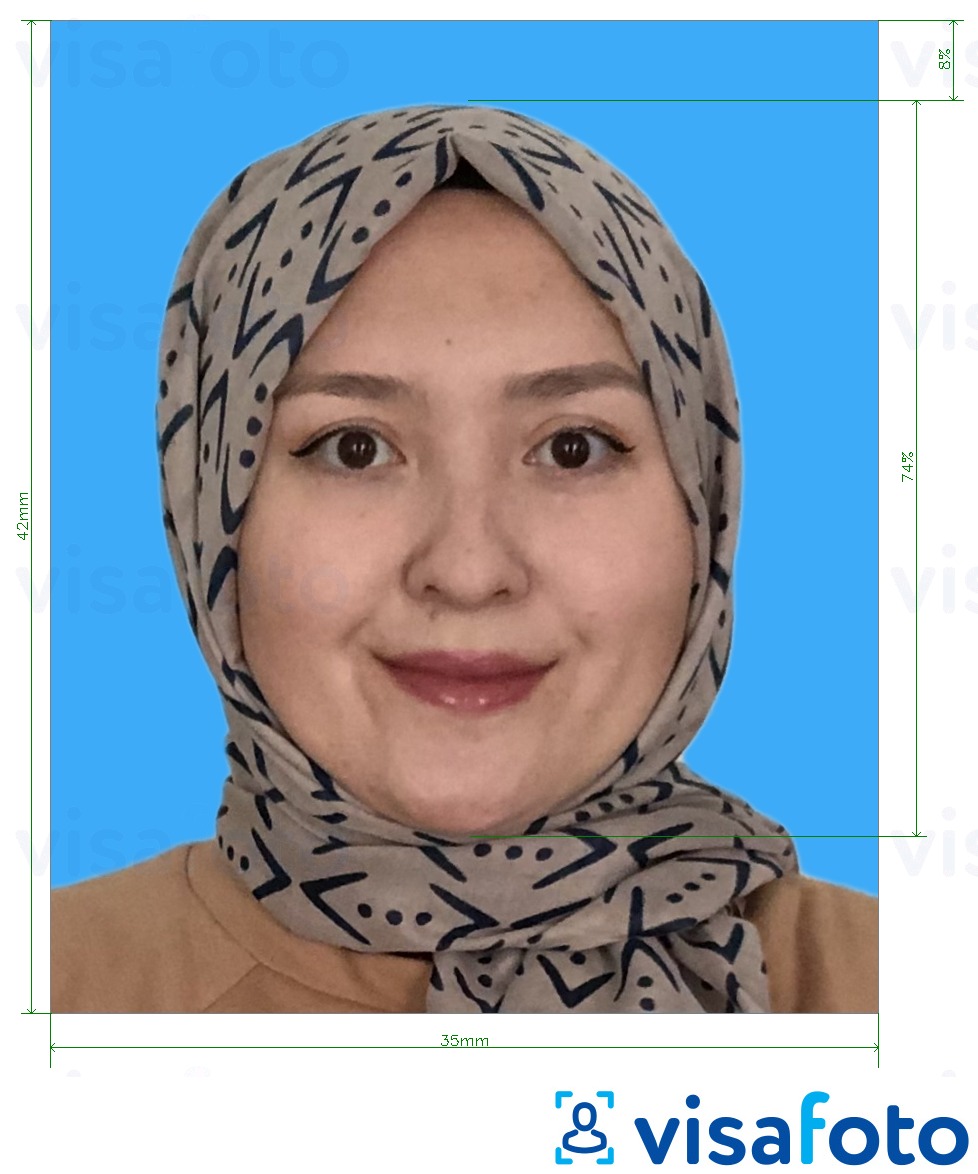 Exemplu de fotografie pentru Certificatul de urgență de la Brunei (Sijil Darurat) 3,5x4,2 cm (35x42 mm) cu aceeași dimensiune indicată