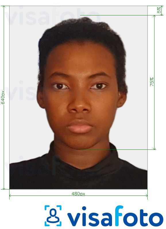 Exemplu de fotografie pentru Pașaport Bahamas 480x640 pixeli cu aceeași dimensiune indicată