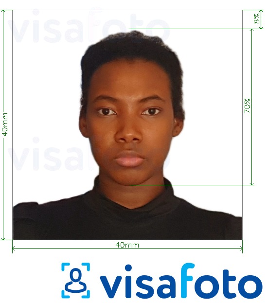 Exemplu de fotografie pentru Congo (Brazzaville) pașaport 4x4 cm (40x40 mm) cu aceeași dimensiune indicată