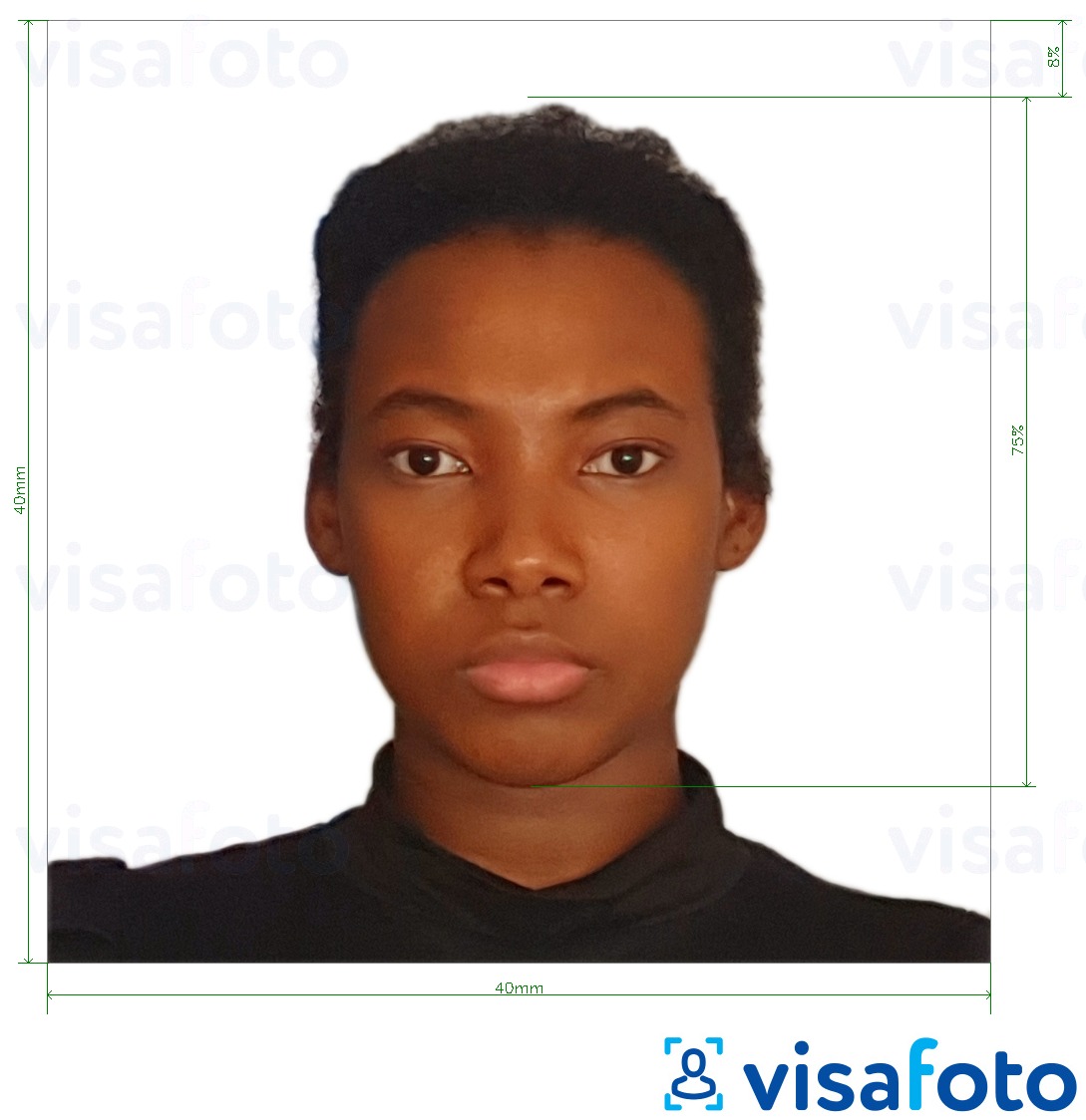 Exemplu de fotografie pentru Pașaport Camerun 4x4 cm (40x40 mm) cu aceeași dimensiune indicată