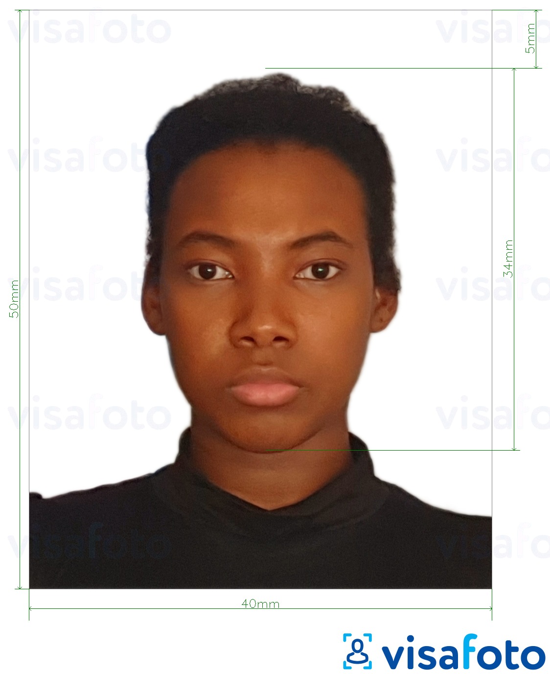 Exemplu de fotografie pentru Pașaport Camerun 4x5 cm (40x50 mm) cu aceeași dimensiune indicată