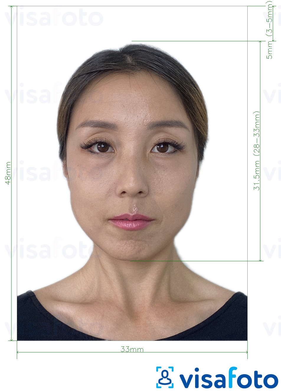 Exemplu de fotografie pentru China pașaport 33x48 mm cu aceeași dimensiune indicată