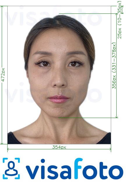 Exemplu de fotografie pentru China Pașaport on-line 354x472 px cu aceeași dimensiune indicată