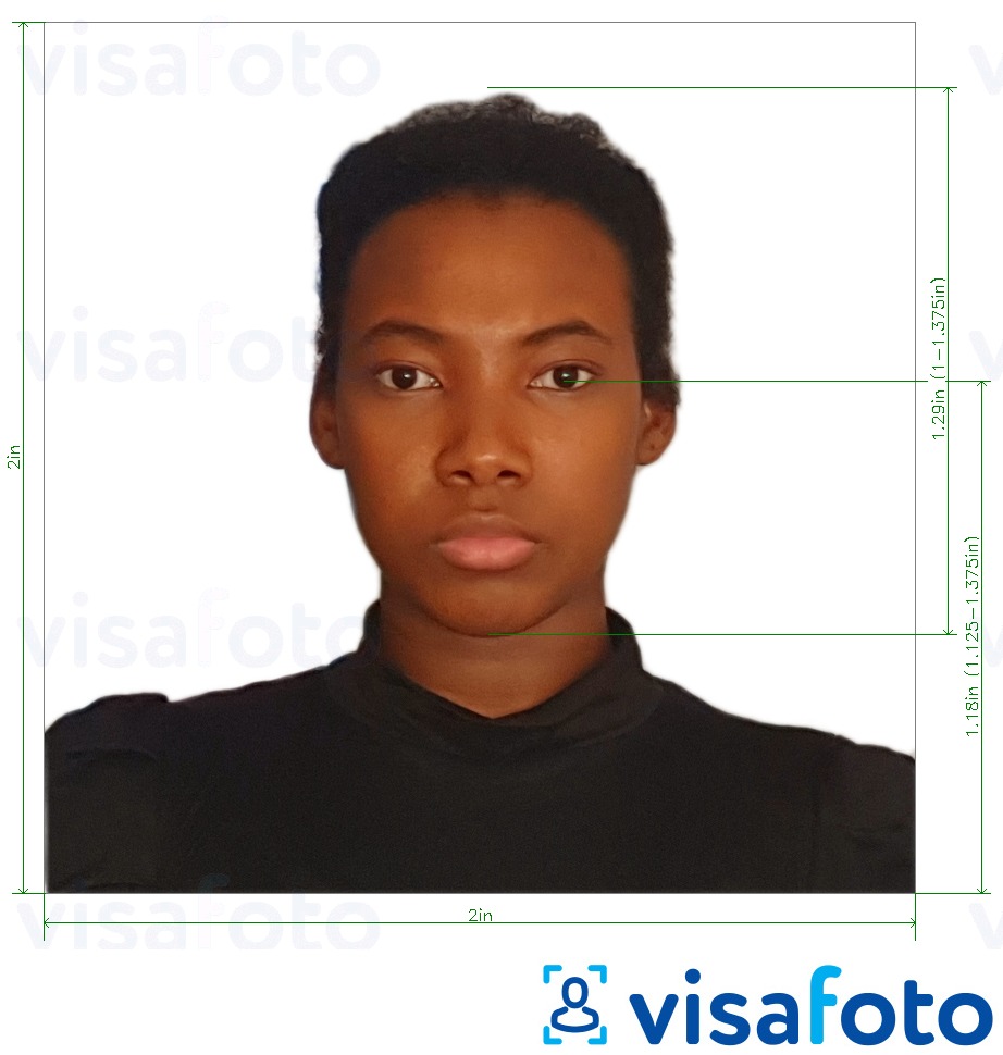 Exemplu de fotografie pentru Pașaport Republica Dominicană 2x2 inch cu aceeași dimensiune indicată