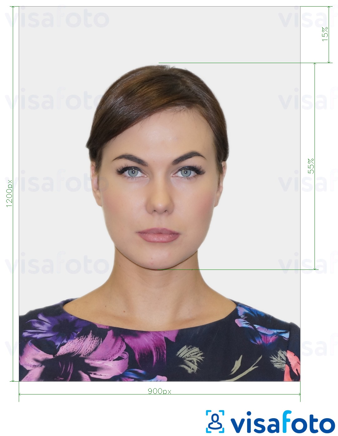 Exemplu de fotografie pentru UK Passport online cu aceeași dimensiune indicată