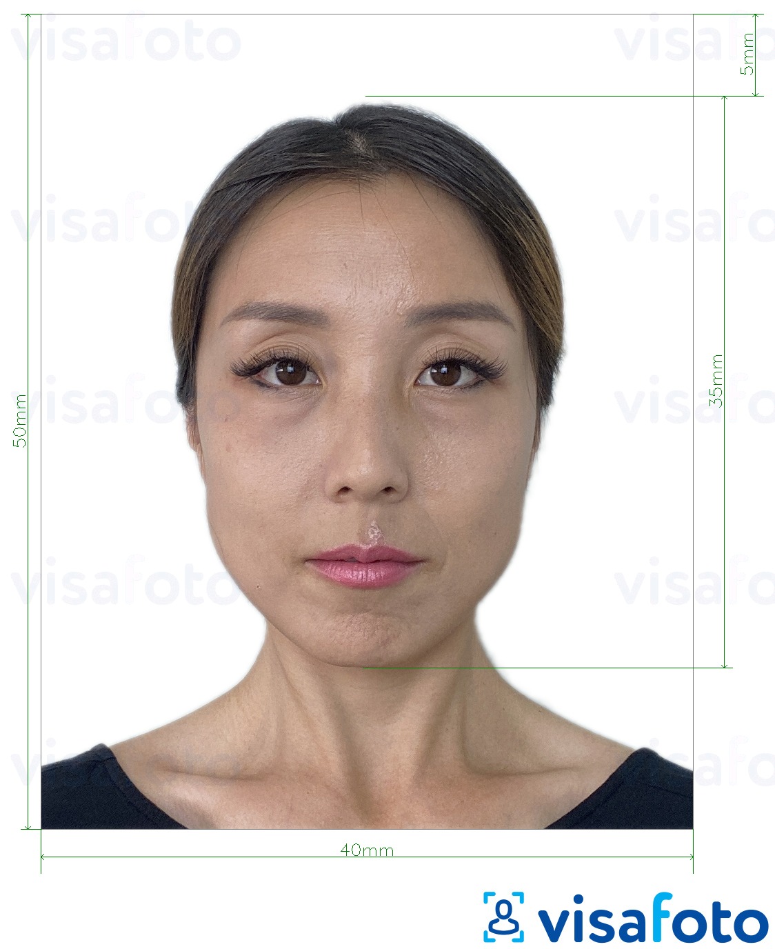 Exemplu de fotografie pentru Hong Kong Pașaport 40x50 mm (4x5 cm) cu aceeași dimensiune indicată