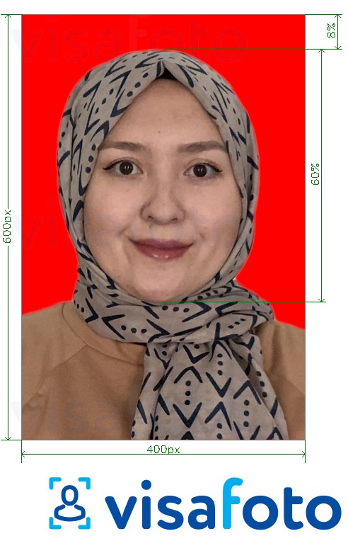 Exemplu de fotografie pentru Înregistrarea vizei electronice pentru Indonezia cu aceeași dimensiune indicată