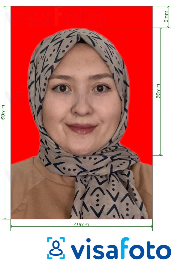Exemplu de fotografie pentru Indonezia Visa 4x6 cm fond roșu cu aceeași dimensiune indicată