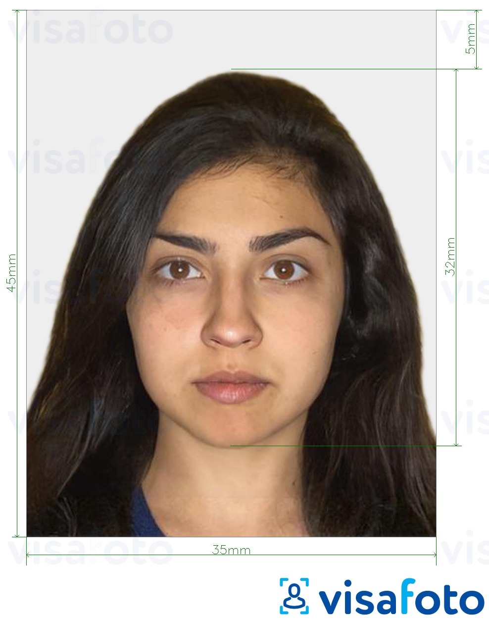Exemplu de fotografie pentru Israel Pașaport 35x45 mm (3,5x4,5 cm) cu aceeași dimensiune indicată