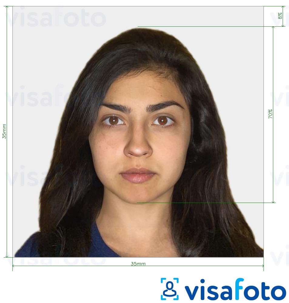 Exemplu de fotografie pentru India pașaport 35x35 mm cu aceeași dimensiune indicată