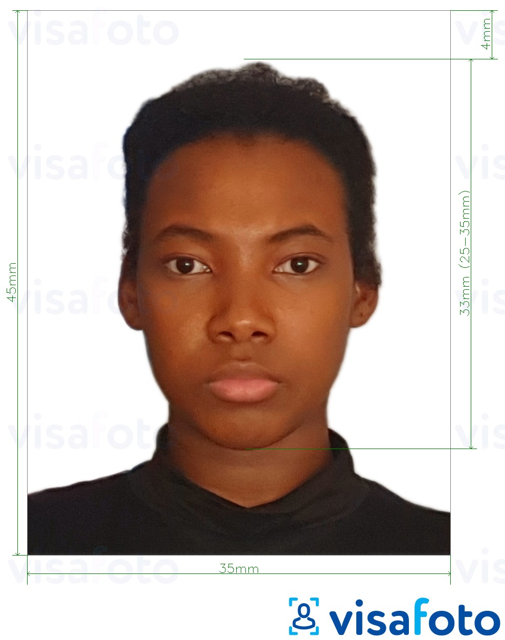Exemplu de fotografie pentru Jamaica pașaport 35x45 mm (3,5x4,5 cm) cu aceeași dimensiune indicată