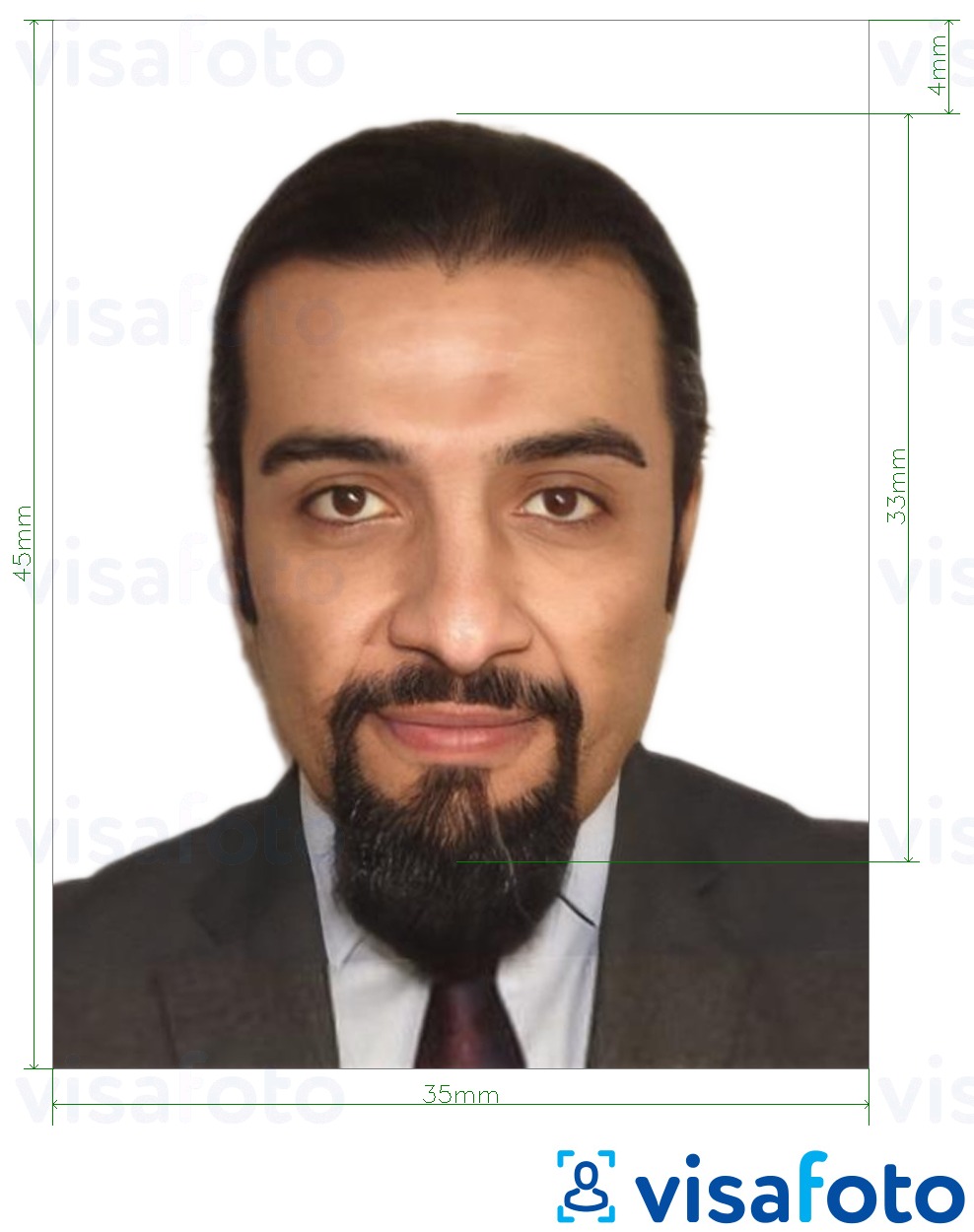 Exemplu de fotografie pentru Iordania Card de identitate 3.5x4.5 cm (35x45 mm) cu aceeași dimensiune indicată