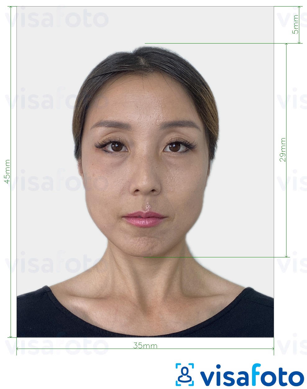 Exemplu de fotografie pentru Japonia Passport 35x45 mm cu aceeași dimensiune indicată
