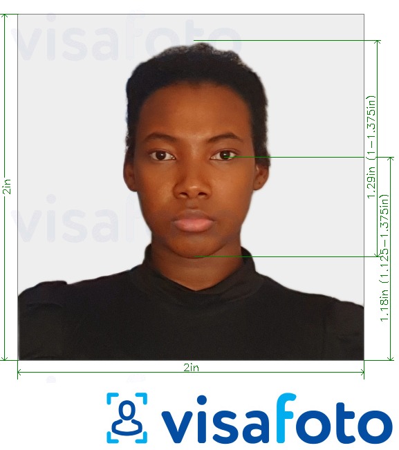 Exemplu de fotografie pentru Pașaportul din Kenya 2x2 inch (51x51 mm, 5x5 cm) cu aceeași dimensiune indicată