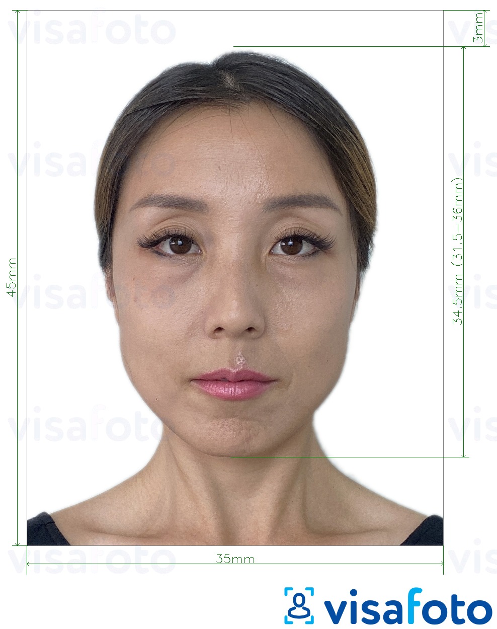 Exemplu de fotografie pentru Card de înregistrare Coreea de Sud 35x45 mm cu aceeași dimensiune indicată