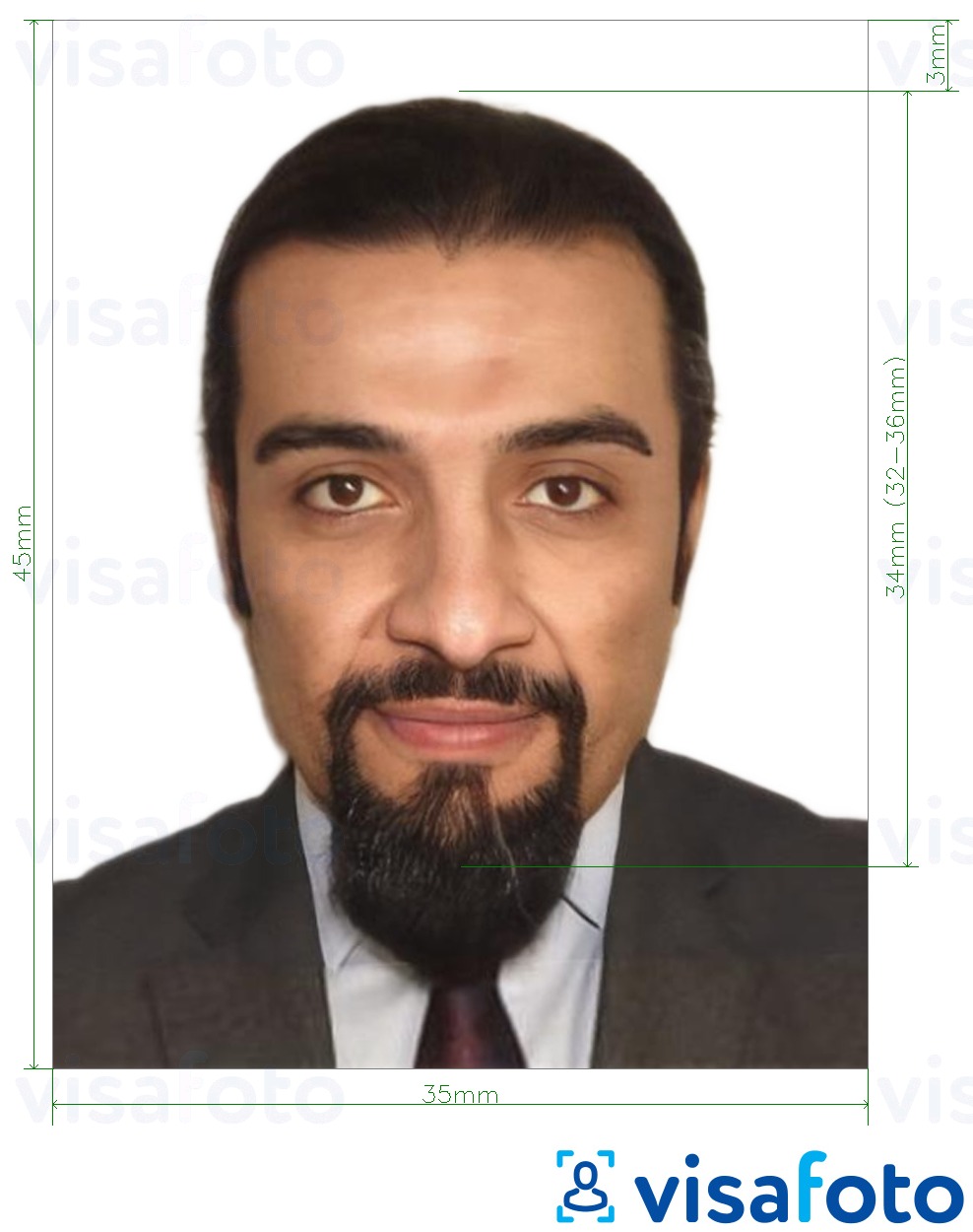 Exemplu de fotografie pentru Cardul de identitate Liban 3.5x4.5 cm (35x45 mm) cu aceeași dimensiune indicată