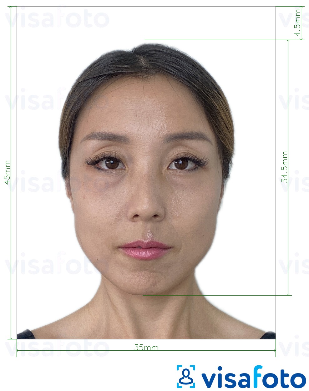 Exemplu de fotografie pentru Pașaport Myanmar 35x45 mm cu aceeași dimensiune indicată