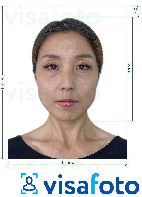 Exemplu de fotografie pentru Mongolia pașaportul online cu aceeași dimensiune indicată