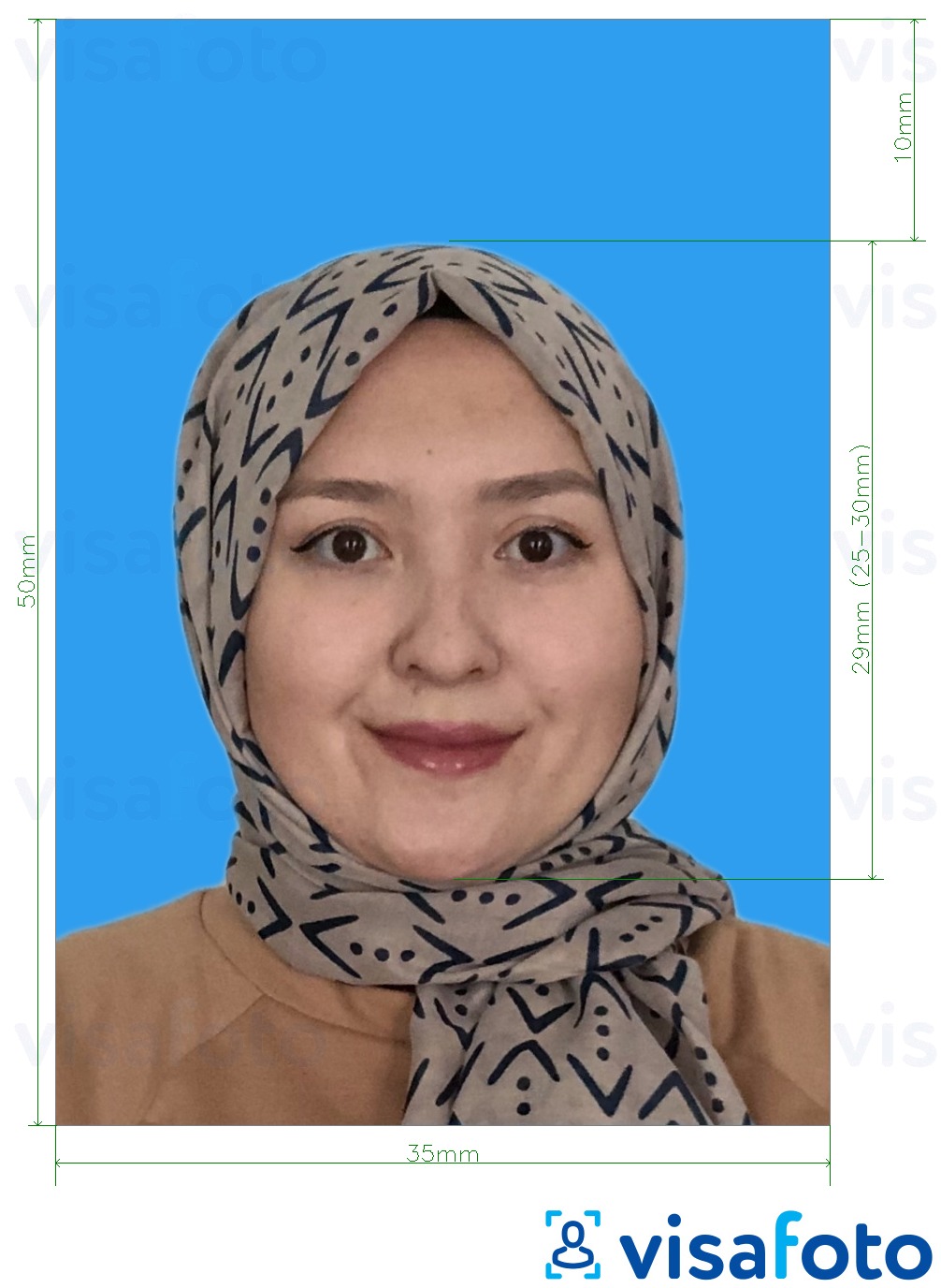 Exemplu de fotografie pentru Malaezia Passport 35x50 mm fundal albastru cu aceeași dimensiune indicată