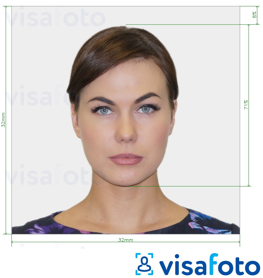 Exemplu de fotografie pentru Carte de identitate portugheză 32x32 mm cu aceeași dimensiune indicată