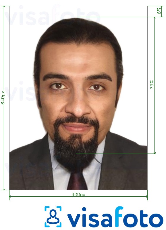 Exemplu de fotografie pentru Cartea de identitate Arabia Saudită Absher 640x480 pixeli cu aceeași dimensiune indicată