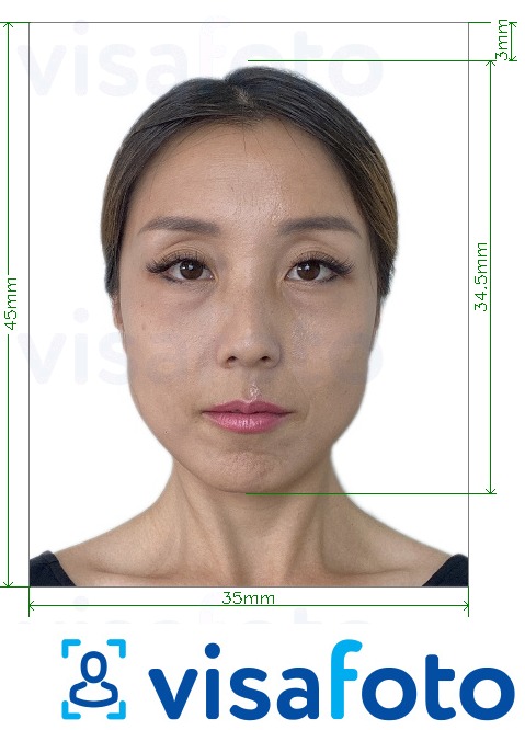Exemplu de fotografie pentru Certificatul de cetățenie din Singapore 35x45 mm (3,5x4,5 cm) cu aceeași dimensiune indicată