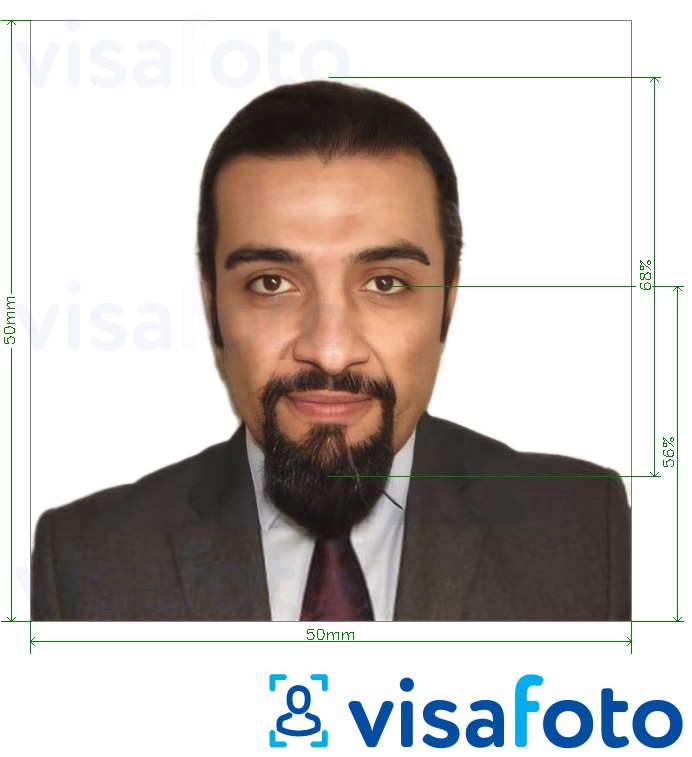 Exemplu de fotografie pentru Pașaportul Chad 50x50mm (5x5 cm) cu aceeași dimensiune indicată
