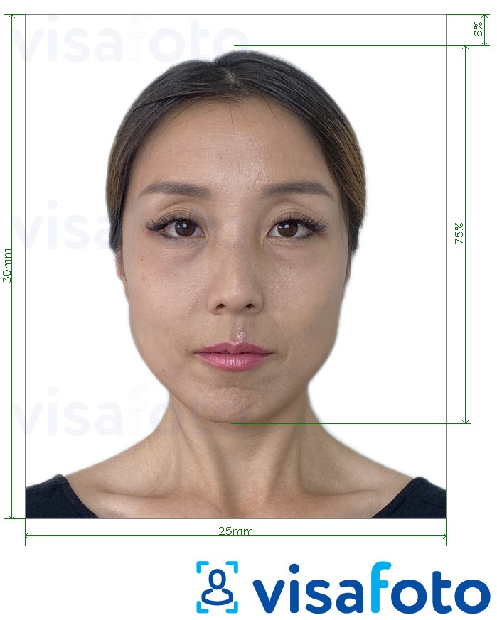 Exemplu de fotografie pentru Taiwan carte de identitate 30x25 mm cu aceeași dimensiune indicată