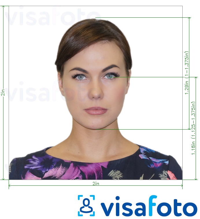 Exemplu de fotografie pentru Card de pașaport american 2x2 inch cu aceeași dimensiune indicată