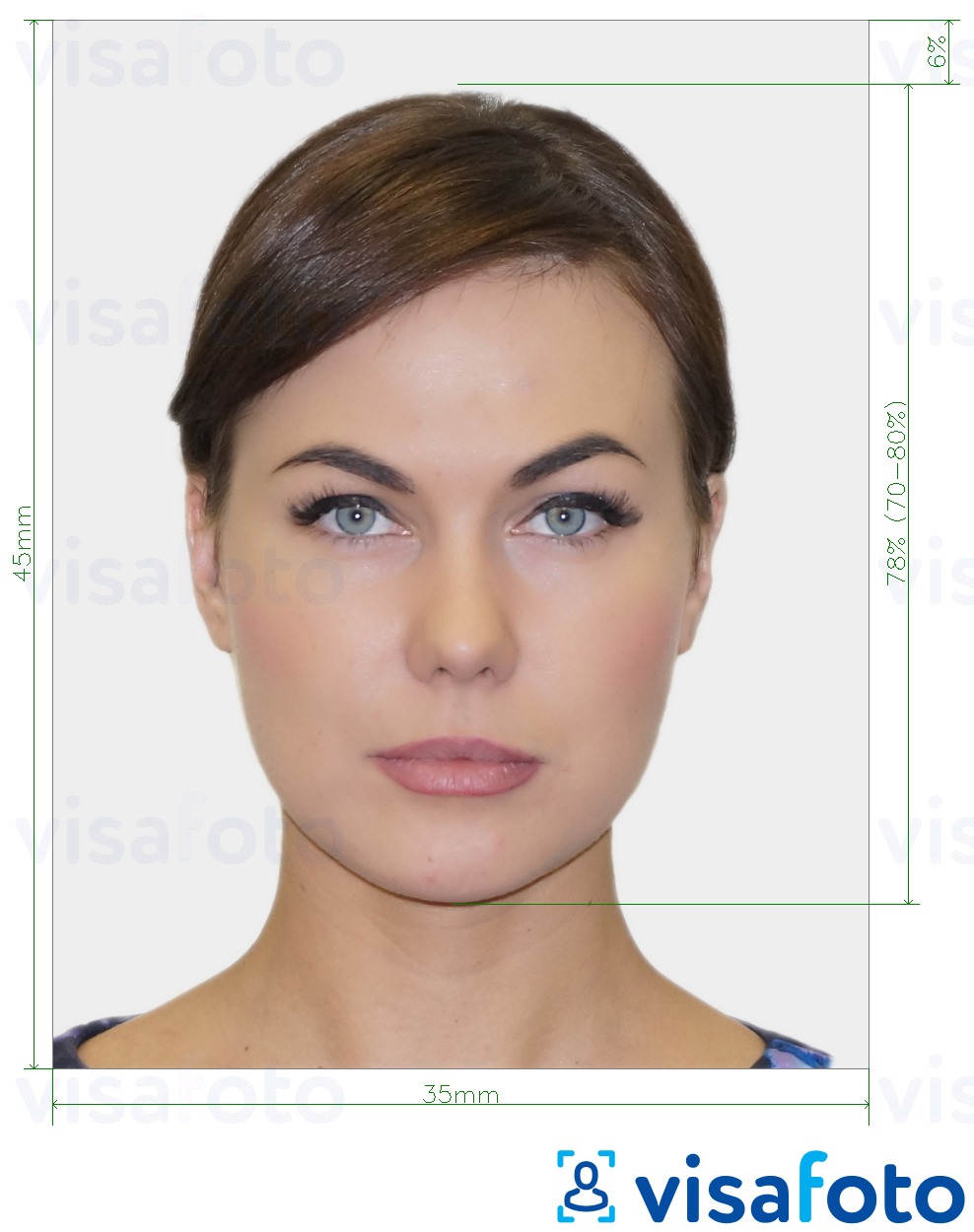 Exemplu de fotografie pentru Fotografie de pașaport biometric cu aceeași dimensiune indicată